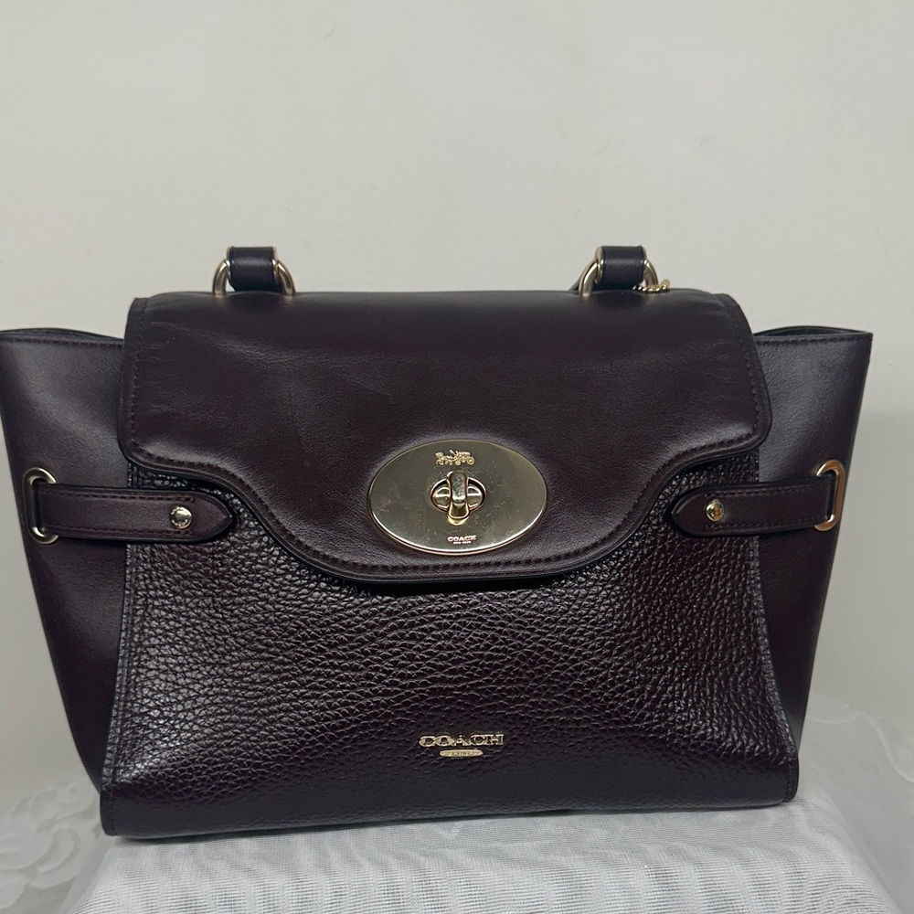 Coach Blake Flap Carryall Satchel F32106 Brown Leather/shoulder strap is missing